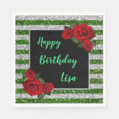 Serviette En Papier Parties scintillant En Grille Verte Et Argent Rose (Devant)