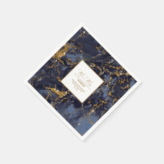 Serviette En Papier Parties scintillant en marbre Mariage Marine Blue  (Coin)