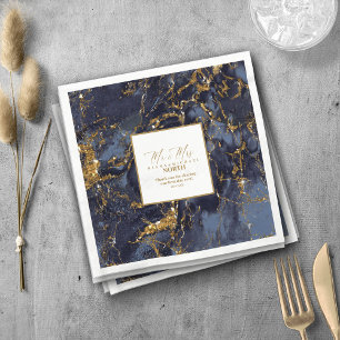 Serviette En Papier Parties scintillant en marbre Mariage Marine Blue 