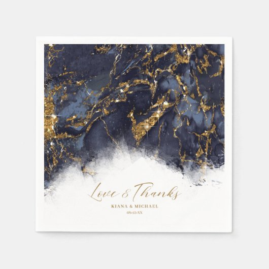 Serviette En Papier Parties scintillant en marbre Mariage Marine Blue  (Devant)