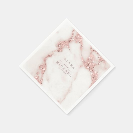 Serviette En Papier Parties scintillant en marbre moderne Mariage Rose (Coin)