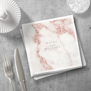 Serviette En Papier Parties scintillant en marbre moderne Mariage Rose