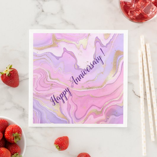 Serviette En Papier Parties scintillant en marbre rose violet or (En situation)