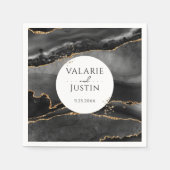 Serviette En Papier Parties scintillant en or noir Mariage de marbre (Devant)