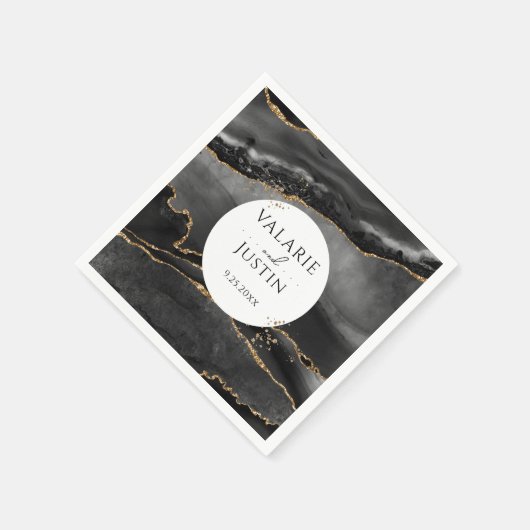 Serviette En Papier Parties scintillant en or noir Mariage de marbre (Coin)