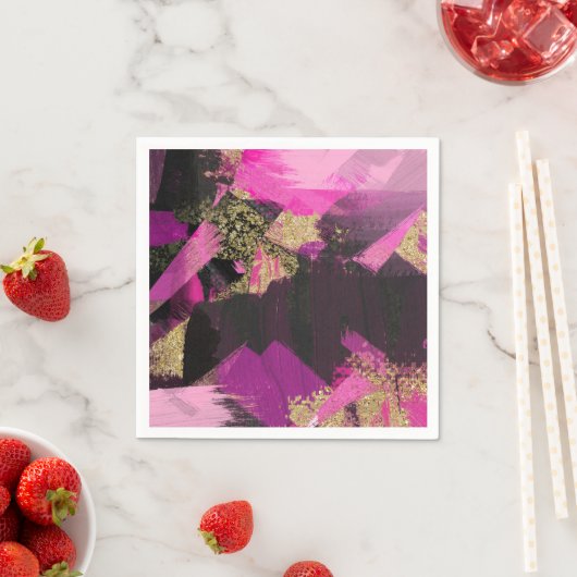 Serviette En Papier Parties scintillant en or noir rose Brush moderne  (En situation)