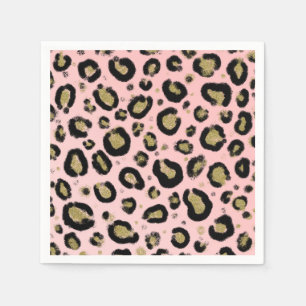 Serviette En Papier Parties scintillant en or rose et Cheetah léopard