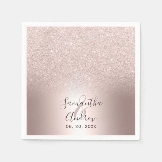Serviette En Papier parties scintillant en or rose ombre mariage en fe (Devant)