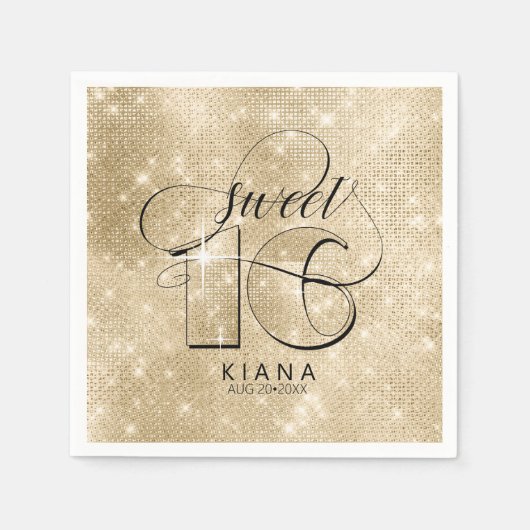 Serviette En Papier Parties scintillant et brillant 16 Gold ID675 (Devant)