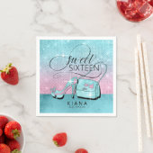 Serviette En Papier Parties scintillant et brillant doux 16 V2 Turquoi (En situation)
