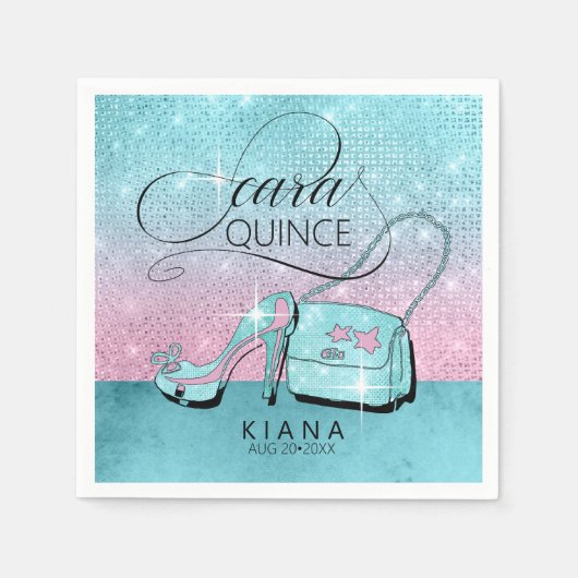 Serviette En Papier Parties scintillant et brillant Quinceanera Turquo (Devant)