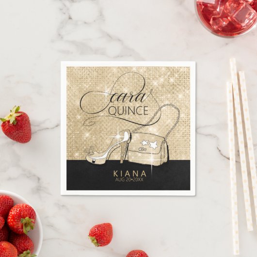 Serviette En Papier Parties scintillant et brillant Quinceanera V2 Noi (En situation)