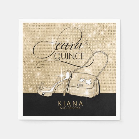 Serviette En Papier Parties scintillant et brillant Quinceanera V2 Noi (Devant)