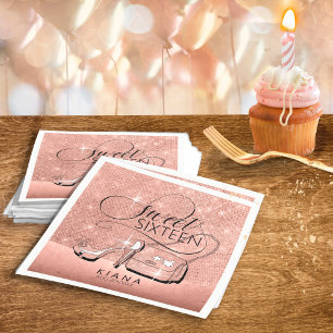 Serviette En Papier Parties scintillant et brillant Sweet 16 V2 Rose G