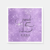Serviette En Papier Parties scintillant et brille Quinceanera V1 Viole (Devant)