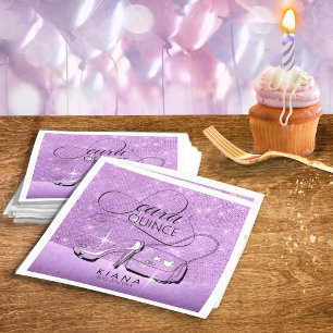 Serviette En Papier Parties scintillant et brille Quinceanera Violet I