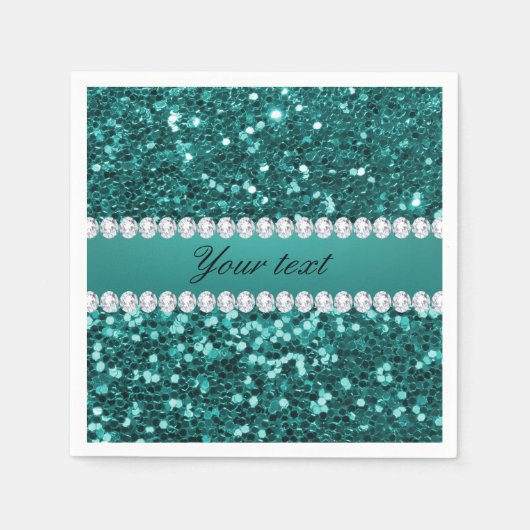 Serviette En Papier Parties scintillant et diamants Turquoises chic (Devant)