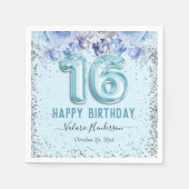 Serviette En Papier Parties scintillant florale Bleu clair Joyeux 16e  (Devant)