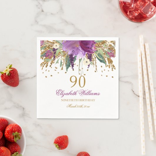 Serviette En Papier Parties scintillant florale Étincelant Améthyste 9 (En situation)