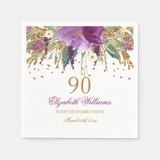 Serviette En Papier Parties scintillant florale Étincelant Améthyste 9 (Devant)