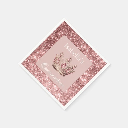 Serviette En Papier Parties scintillant florale rose vif Tiara Crown Q (Coin)