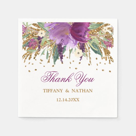 Serviette En Papier Parties scintillant Florale violet Mariage Améthys (Devant)
