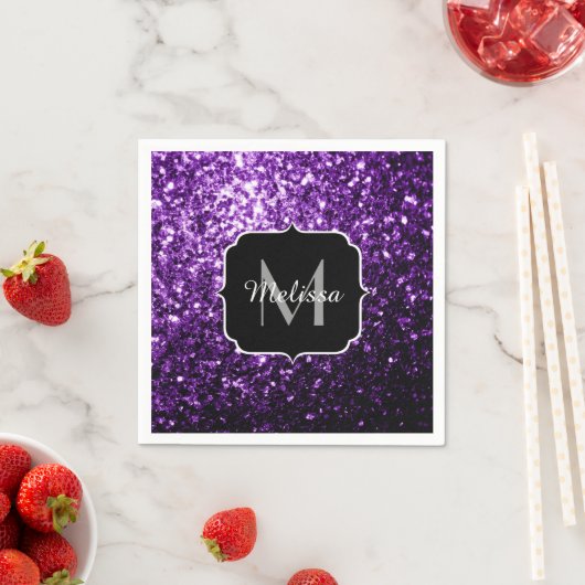 Serviette En Papier Parties scintillant foncé violet faux brillant sci (En situation)