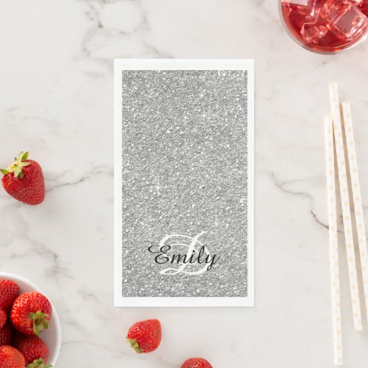 Serviette En Papier Parties scintillant gris argenté Monogramme noir e (En situation)