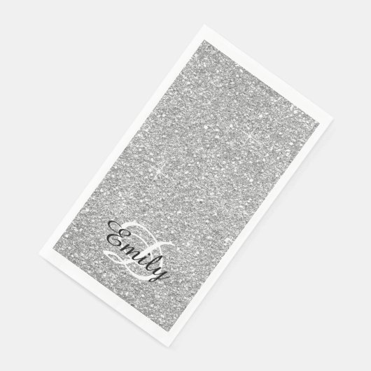 Serviette En Papier Parties scintillant gris argenté Monogramme noir e (Coin)
