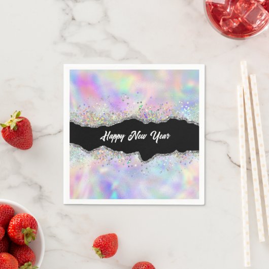 Serviette En Papier Parties scintillant holographique Agate Bonne anné (En situation)