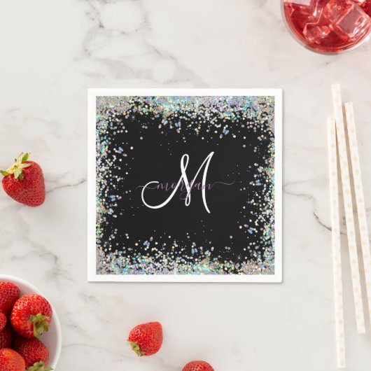 Serviette En Papier Parties scintillant holographique Rainbow Pastels  (En situation)