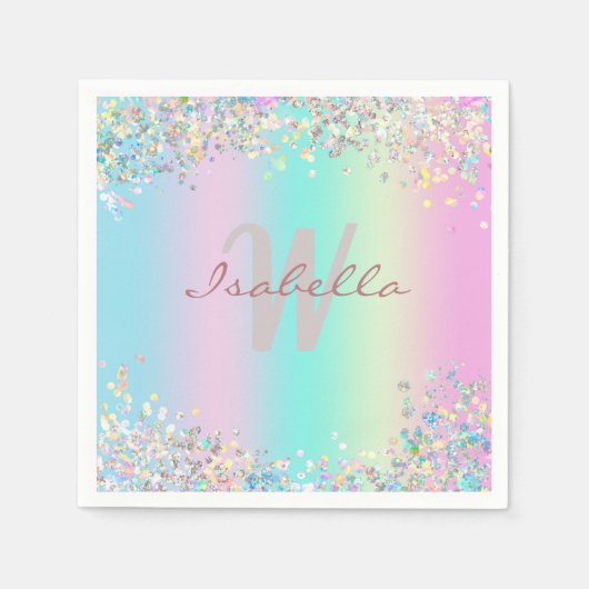 Serviette En Papier Parties scintillant holographique Unicorn (Devant)