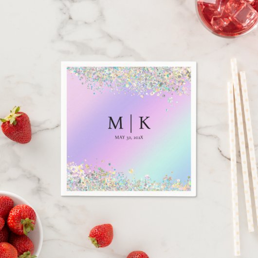 Serviette En Papier Parties scintillant holographique Unicorn (En situation)