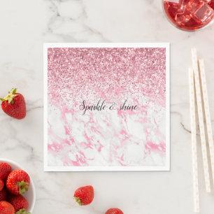 Serviette En Papier Parties scintillant Marbre blanc rose