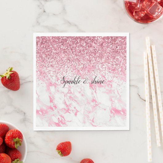 Serviette En Papier Parties scintillant Marbre blanc rose (En situation)