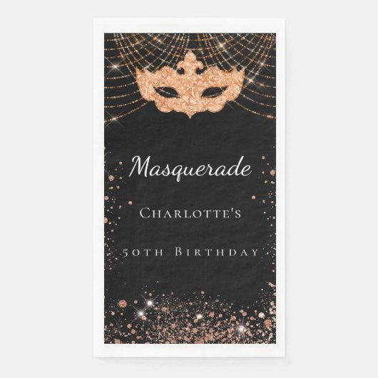 Serviette En Papier Parties scintillant Masquerade en or noir (Devant)