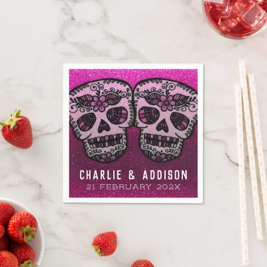 Serviette En Papier Parties scintillant métallique rose chaud Noir Bla (En situation)