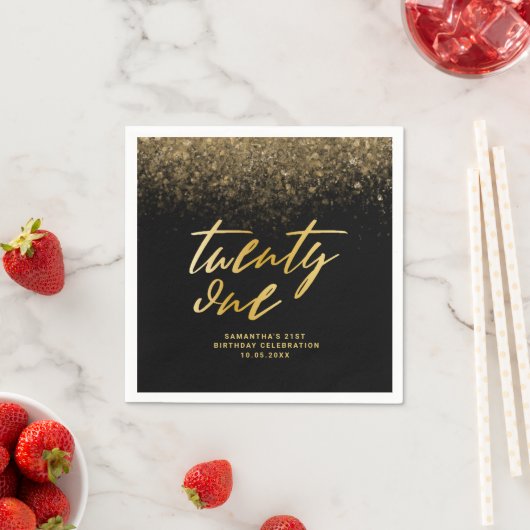 Serviette En Papier Parties scintillant moderne Black & Gold 21e fête (En situation)