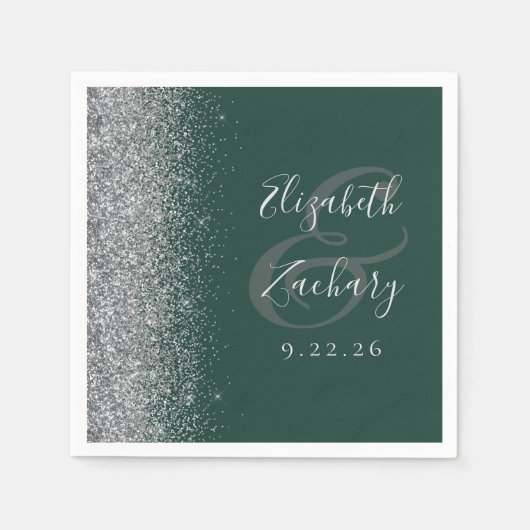 Serviette En Papier Parties scintillant moderne en argent foncé Mariag (Devant)