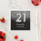 Serviette En Papier Parties scintillant moderne Noir & Argent Étincell (En situation)