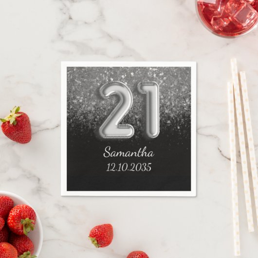 Serviette En Papier Parties scintillant moderne Noir & Argent Étincell (En situation)