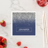 Serviette En Papier Parties scintillant Monogram Navy Blue Silver Glam (En situation)