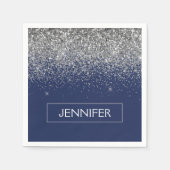 Serviette En Papier Parties scintillant Monogram Navy Blue Silver Glam (Devant)
