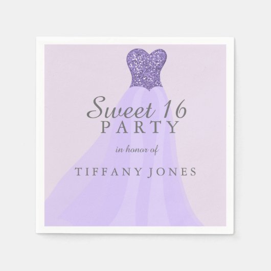 Serviette En Papier Parties scintillant mousseuse violette Gown Sweet (Devant)