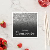Serviette En Papier Parties scintillant noir et argent Ombre Quinceane (En situation)