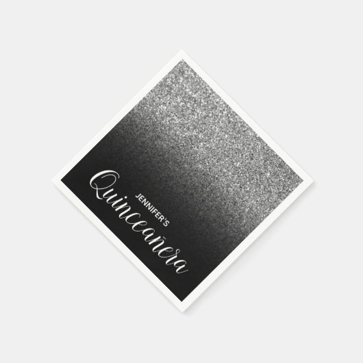 Serviette En Papier Parties scintillant noir et argent Ombre Quinceane (Coin)