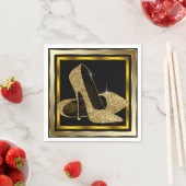 Serviette En Papier Parties scintillant noir et or haut talon (En situation)