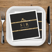 Serviette En Papier Parties scintillant noir et or Monogramme Mariage