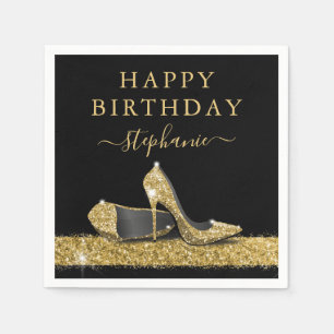 Serviette En Papier Parties scintillant noir et or talons hauts Annive
