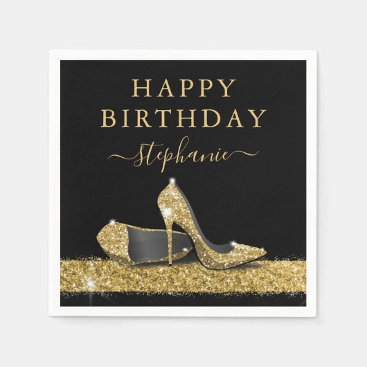 Serviette En Papier Parties scintillant noir et or talons hauts Annive (Devant)